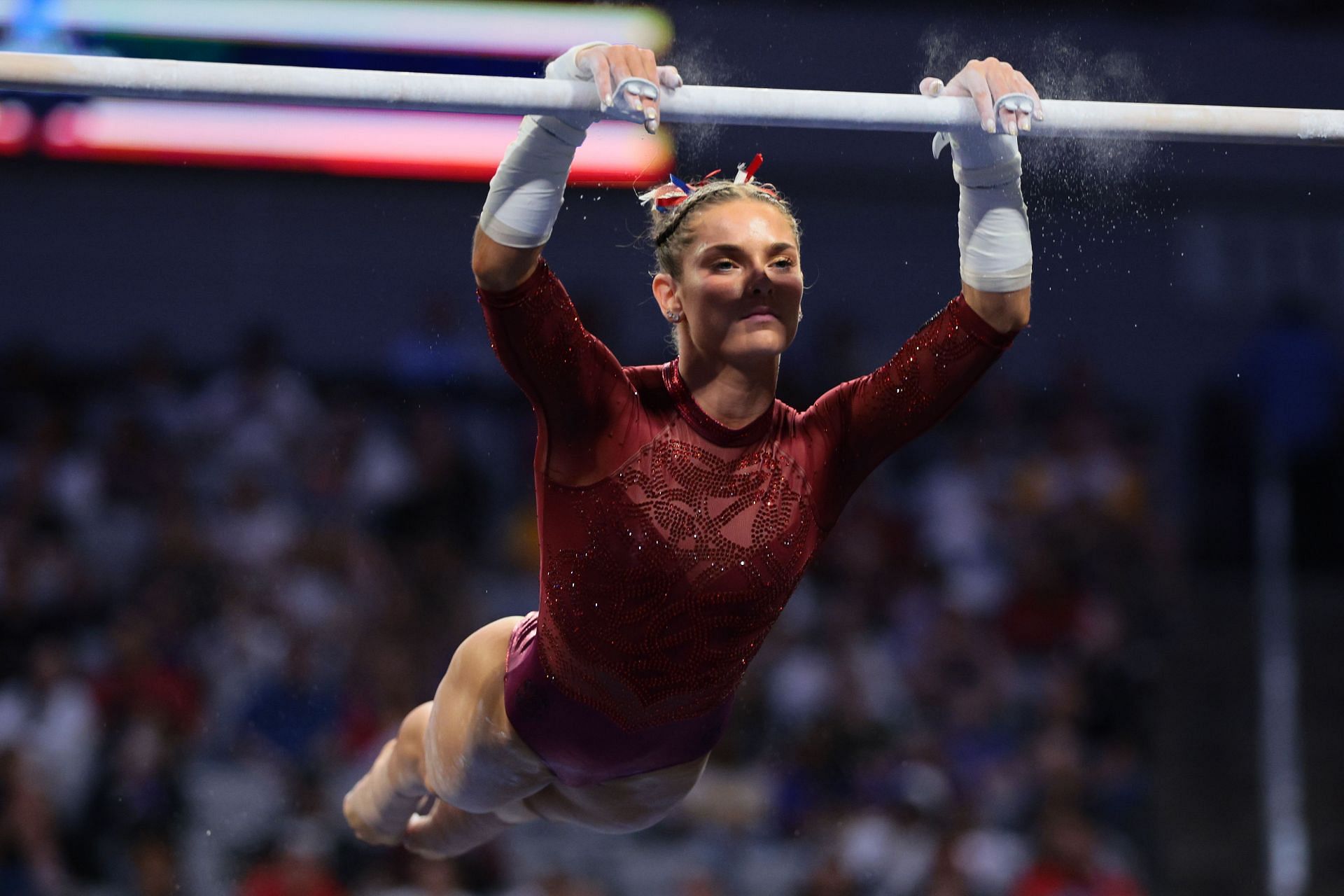 Jordan Bowers performing her gymnastics routine (Image via: Getty)